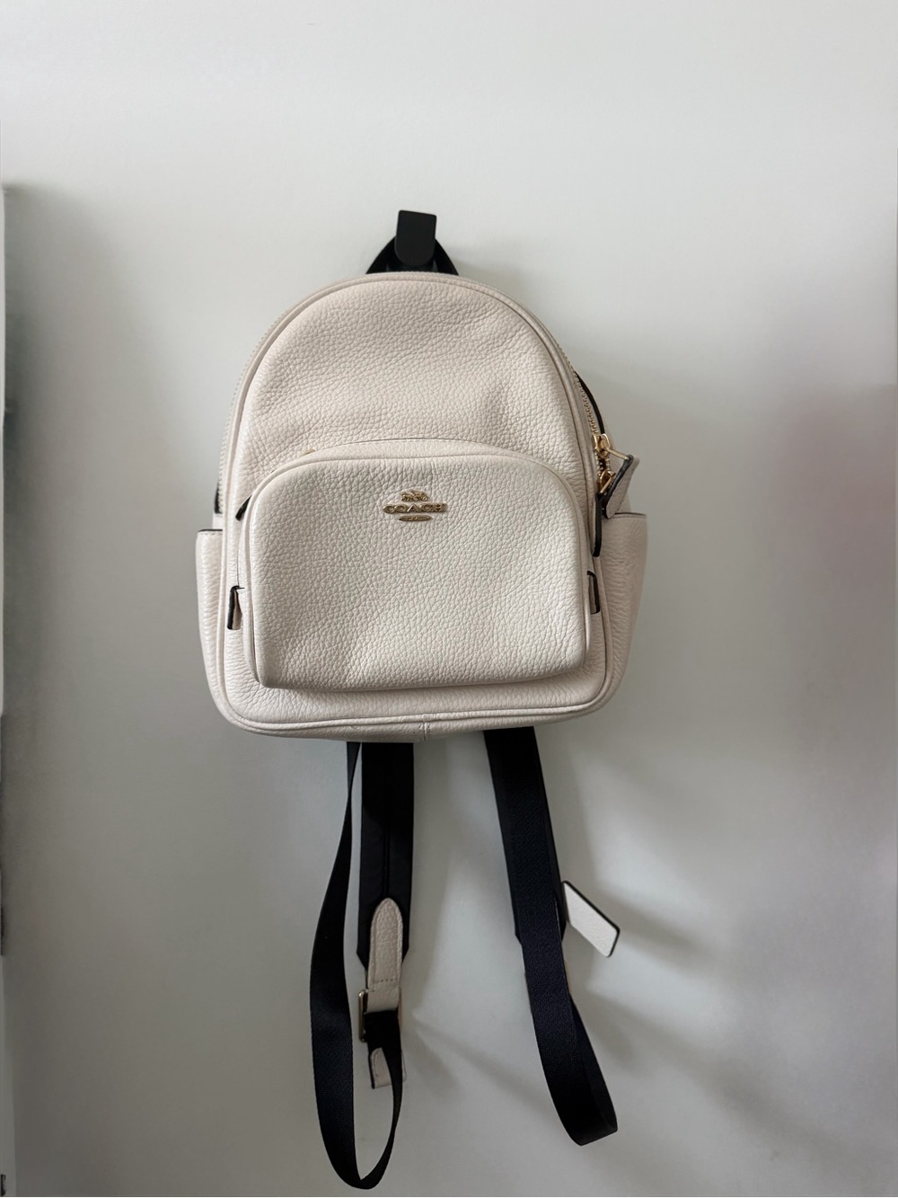 Coach Mini Pebbled Leather Backpack in Chalk and Black